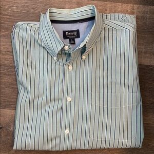 Bass Men's Mint and Navy Striped Button Down Shirt
